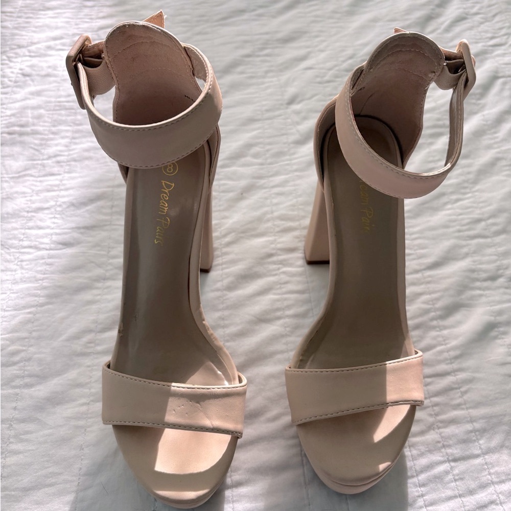 Dream Pairs Beige Chunky Block Heels with ankle strap